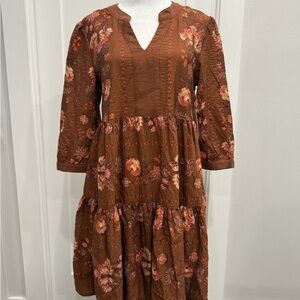 Women’s Anthropologie Fig + Flower Floral Embroidered Tiered Boho Dress *New*